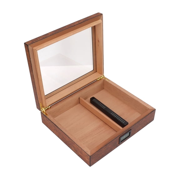Suodoka Premium Cedar Wood Cigar Humidor Box with Digital Hygrometer and Glass Top Display, Vintage Brown Wood Grain Portable Desktop Cigar Storage Case Organizer for Men, Perfect Gift