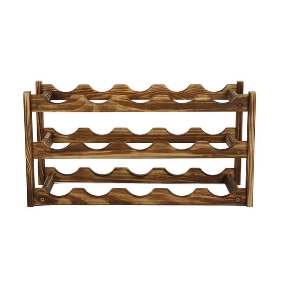 Suodoka Premium Pine Wood 3‑Layer Wine Rack – 15 Bottle Capacity, Flat‑Lay Display, Stable & Stylish Home Countertop Organizer