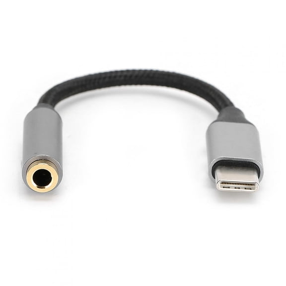 Suodoka Premium USB-C to 3.5mm Audio Aux Jack Adapter Cable, Nylon Braided Type-C Earphone Headphone Dongle with Built-in DAC Chip, Gray (4.7 inches / 12 cm) for Smartphones and Tablets