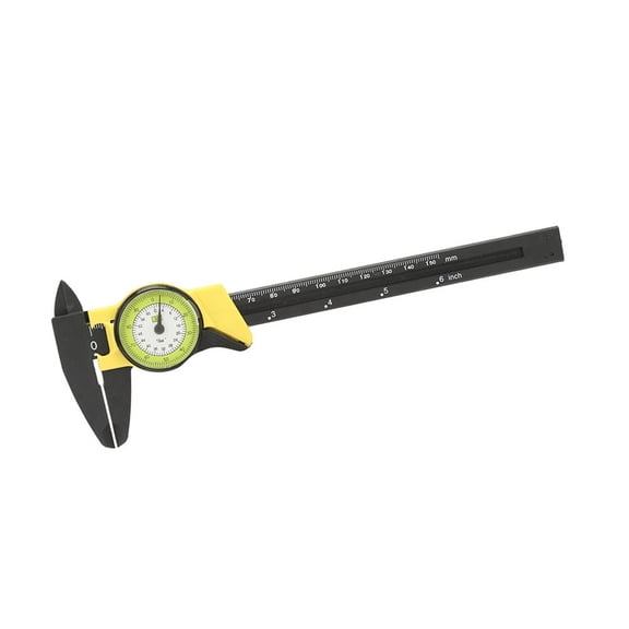 Suodoka Professional 6 Inch Plastic Dial Vernier Caliper Ruler Gauge 0-150mm High Accuracy Measuring Tool for DIY Woodworking and Home Improvement Double Scale Display Yellow Color