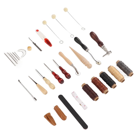 Suodoka Professional Leathercraft Kit with Wax Threads Needles Awls Finger Cots Sanding Stick for DIY Leather Craft Sewing and Working Assorted Tools 31 Pieces (9.06 inches / 23 cm) Unisex