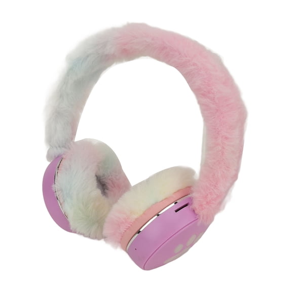 Suodoka Purple Cat Claw Bluetooth 5.1 Wireless Headphones, Foldable Plush Warm Earmuff Headset with Colorful Breathing Light & Deep Bass for Teens and Adults (6.69 inches / 17.00 cm)