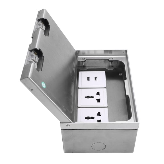 Suodoka Recessed Floor Outlet 16A 4000W 2 Multi-Functional Three-Hole Sockets 2 USB Ports Marble Style Hidden Stainless Steel Receptacle Box for Office School Kitchen Shopping Mall Home Decor