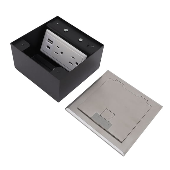 Suodoka Recessed Floor Outlet 2 X 3 Prong with USB A and USB C Ports, Silver Waterproof Stainless Steel Concealed Floor Socket 110V, 5.51 inches / 14 cm