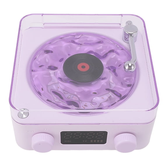 Suodoka Record Player Style Speaker Wireless Vintage Small BT Speaker with Ambient Light Time Display For Bedrooms Living Rooms Offices Violet (6.30 inches / 16 cm)
