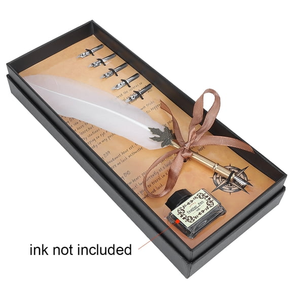 Suodoka Retro Metal Pen Tube Stainless Steel Nibs Dip Writing Feather Quill Pen with Packing Box Gift Set, White