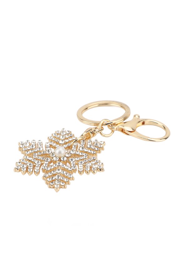 Rhinestone Snowflake Keychain Exquisite Sparkling Cute Keyring Handbag Pendant White (3.54 in / 9 cm)