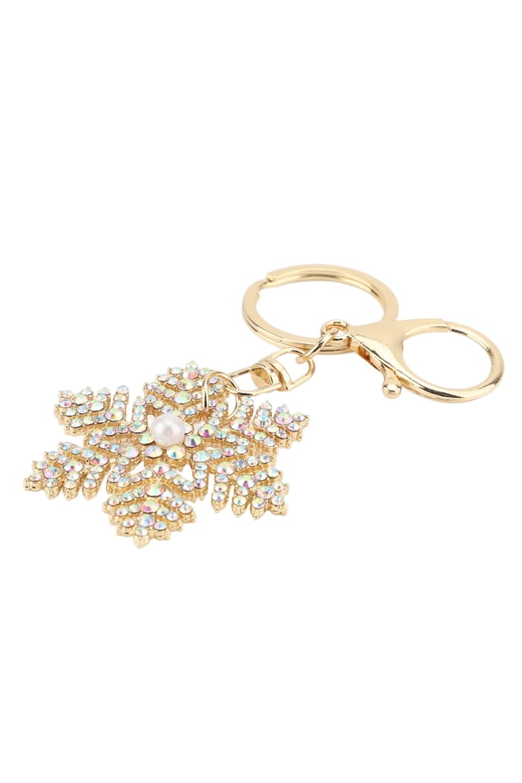 Rhinestone Snowflake Keychain Exquisite Sparkling Cute Keyring Handbag Pendant White Colorful (3.54 in / 9 cm)