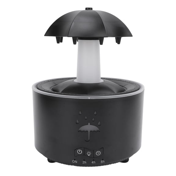 Suodoka Rotating Umbrella Humidifier 300ML Water Drip Effect Aromatherapy Essential Oil Diffuser with 7 LED Lights Timer Remote Control for Bedside EU Plug Black