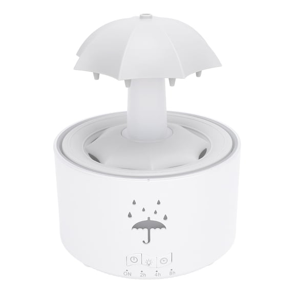 Suodoka Rotating Umbrella Humidifier 300ML Water Drip Effect Aromatherapy Essential Oil Diffuser with 7 LED Lights Timer Remote Control for Bedside EU Plug White
