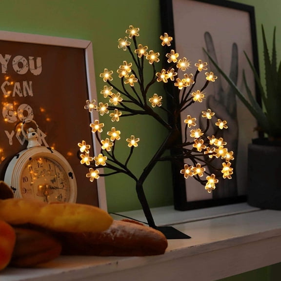 Suodoka Simulation Cherry Tree Lamp, Iron Art USB Switch Night Light for Christmas Holiday Room Decoration Table Lamp, Warm White 48 LEDs, 12.99 Inches / 33 cm