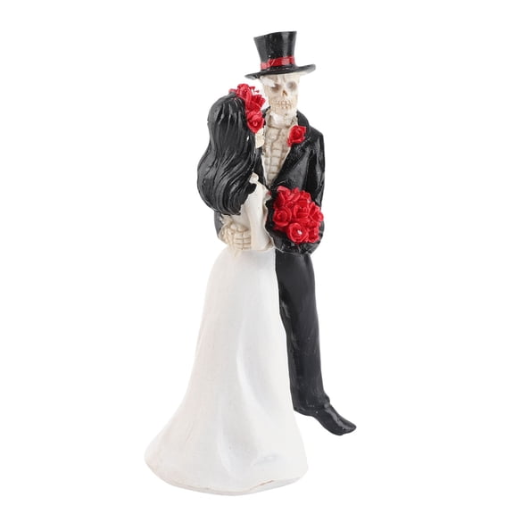 Suodoka Skeleton Wedding Couple Statue Day of The Dead Dancing Halloween Romantic Bride Groom Resin Decorative Figurine Spooky Collectible Knick-Knacks 6.3 in / 16 cm