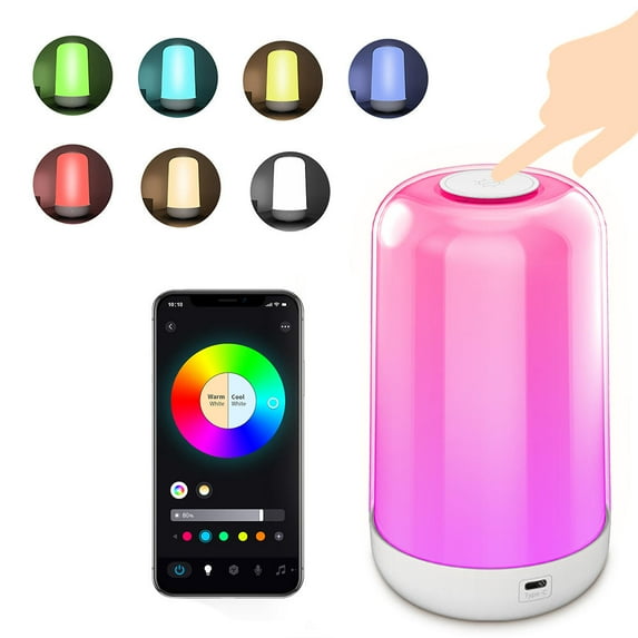 Suodoka Smart LED Night Light – 7‑Color Touch‑Controlled Table Lamp with 3600mAh Battery, BT Remote, Music Sync & Dimmable Ambiance