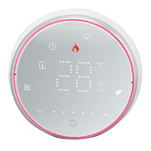 Suodoka Smart Thermostat Programmable LED Display Recessed Round Digital Thermostat AC95-240V Water Heating System White 3.9 inches / 10 cm