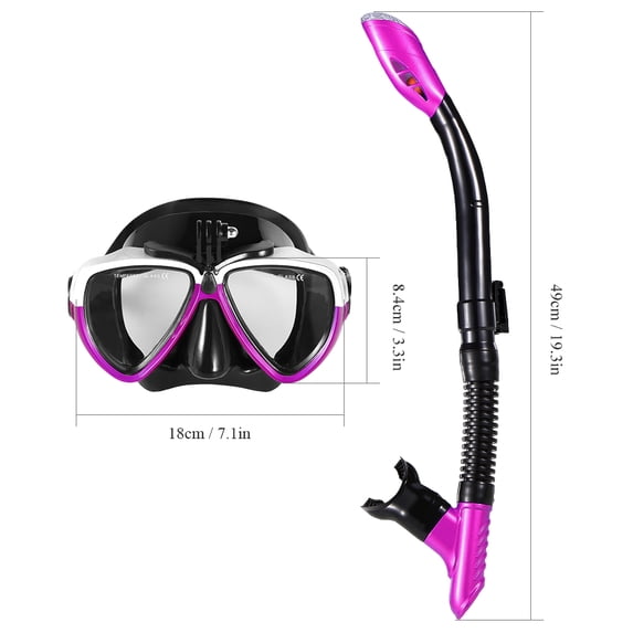 Suodoka Snorkeling Mask Snorkel Set Anti-fog Swimming Diving Goggles with Dry Snorkel Tube, Purple (19.3 inches / 49 cm)