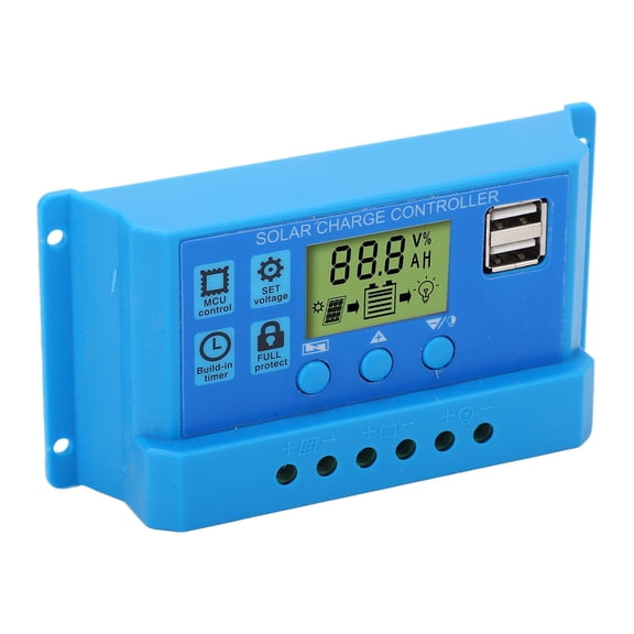 Suodoka Solar Charge Controller PWM LCD Display 2 USB Blue 10A 12V 24V (5.51 in / 14 cm)