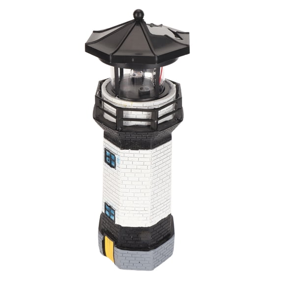 Suodoka Solar Lighthouse 360 Degree Rotating LED Garden Statue Outdoor Decor Resin Beacon for Patio Balcony Lawn Yard (12.2 inches / 31 cm) Retro Style