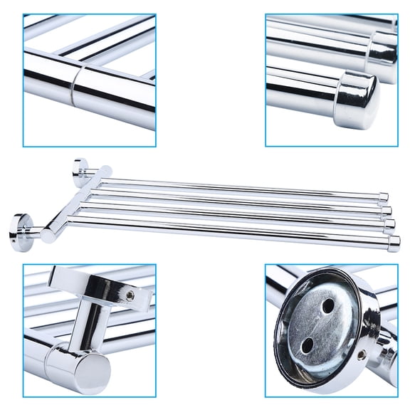 Suodoka Stainless Steel 4 Swivel Arm Towel Bar Wall Mounted Bathroom Rack Rail Hanger Space Saving Rust Resistant Organizer, Silver