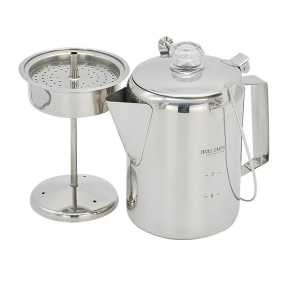 Suodoka Stainless Steel Camping Coffee Percolator 9‑Cup, Medical‑Grade Filter, Heat‑Toughened Glass Cover, Rugged Outdoor Coffee Pot