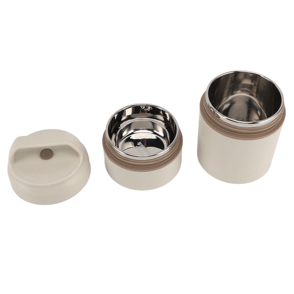 Suodoka Stainless Steel Insulated Food Jar Double Layer 620ml Capacity Leak Proof Lid Beige Thermal Container 7.9 inches / 20 cm
