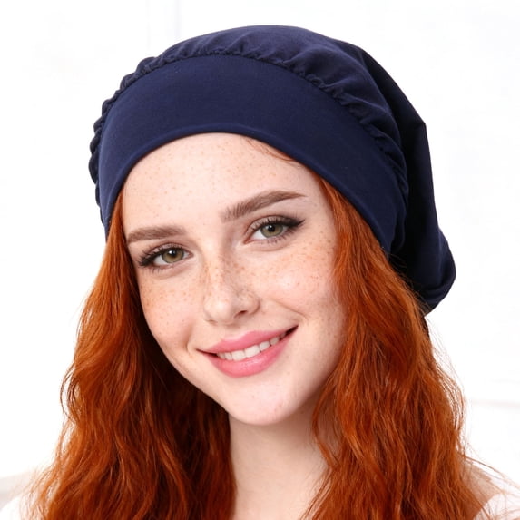 Suodoka Stylish Women Satin Hair Bandana Lightweight Simulation Silk Head Scarf - Navy
