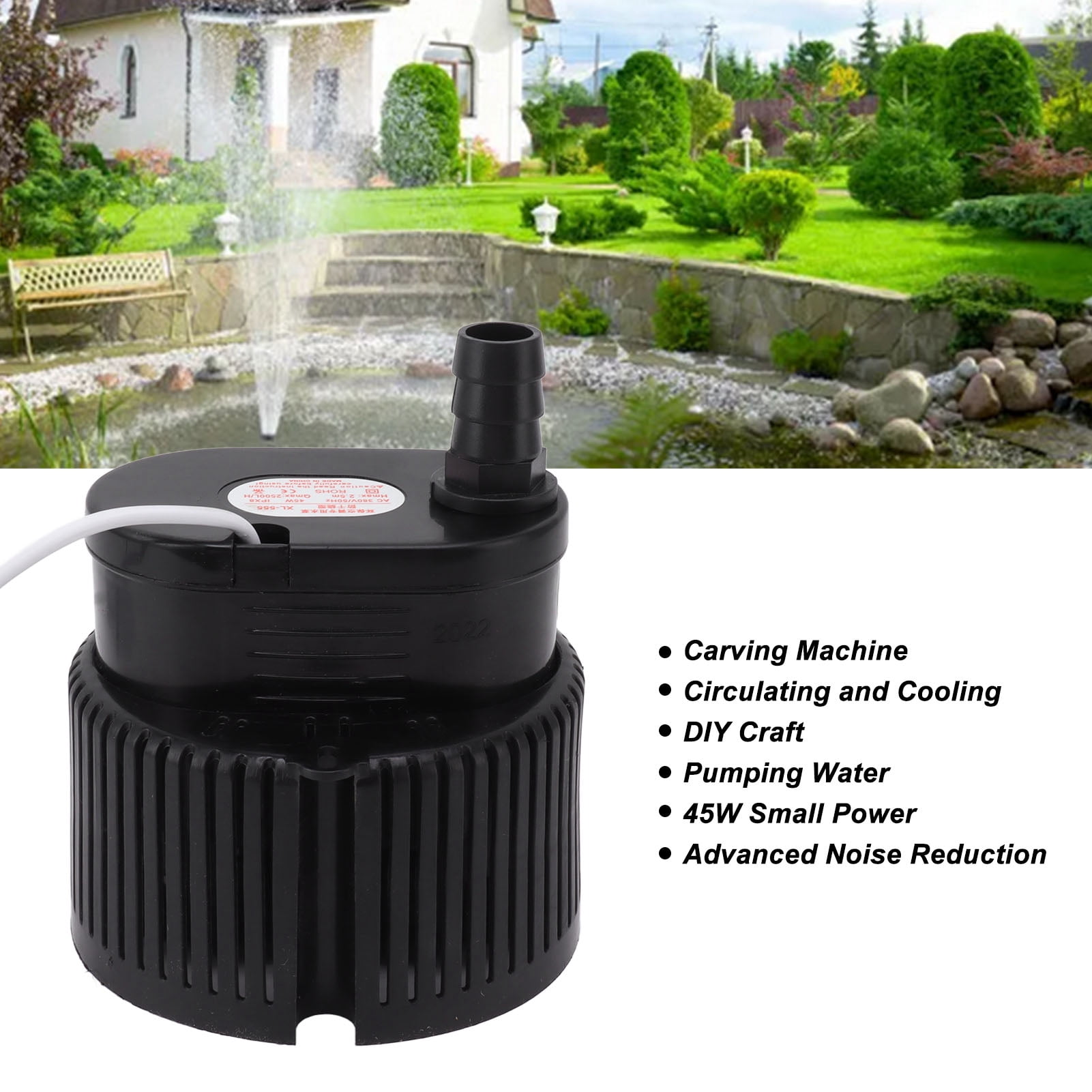 Suodoka Submersible Pump 45W 380V Low Noise Stable Output Plastic Casing Quiet Water Pump for Garden Aquarium Fountain Pond Fish Tank Hydroponics High Performance Circulation System 10 inches
