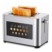 Suodoka 2 Slice Toaster with Touchscreen, Stainless Steel Bread Toaster, Wide Slots, 6 Shade Settings, Reheat, Cancel and Defrost Functions