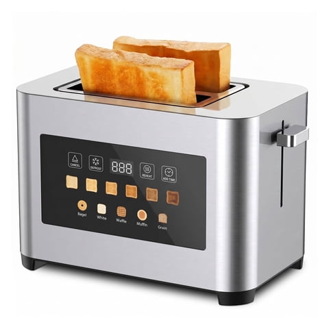 Suodoka 2 Slice Toaster with Touchscreen, Stainless Steel Bread Toaster, Wide Slots, 6 Shade Settings, Reheat, Cancel and Defrost Functions