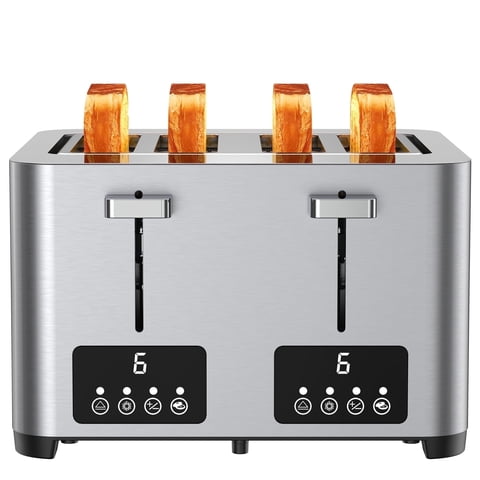 Suodoka 4 Slice Toaster with Touchscreen, Stainless Steel Bread Toaster, 6 Browning Settings, Wide Slots, Reheat, Cancel and Defrost Functions