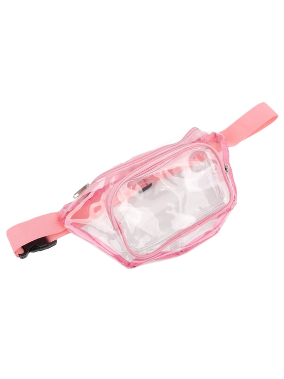 Transparent Fanny Pack PVC Water Resistance Zipper Multipurpose Waist Bag for Travel, Running, and Outdoors (7.08 inches / 18.00 cm), Pink