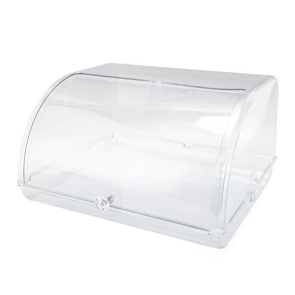 Suodoka Transparent Roll Up Lid Box Clear PET Flip Top Tea Cup Storage Box Countertop Bottle Organizer and Multi-Functional Kitchen Cabinet Showcase Dustproof Lid Container 12x10x6 Inches