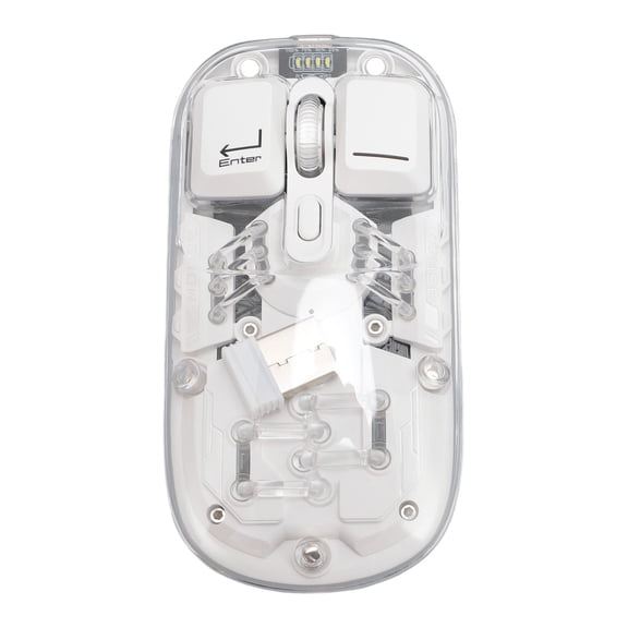 Suodoka Transparent Wireless Mouse Dual Mode 2.4G Bluetooth 5.0 RGB Backlight Rechargeable Optical Mouse, Clear White (10 inches / 25.4 cm range)