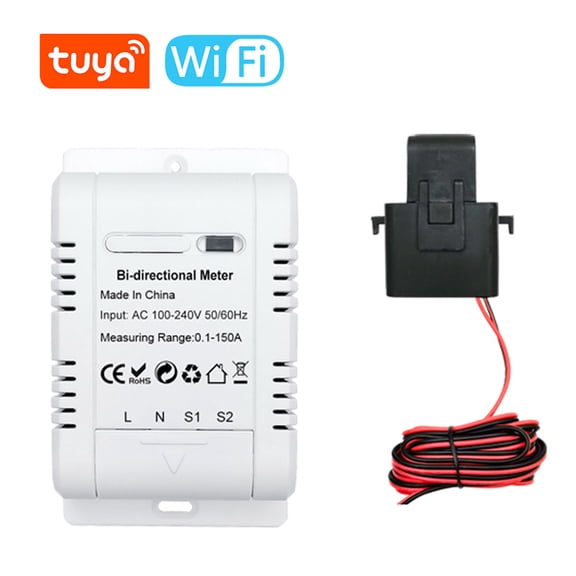 Suodoka Tuya WiFi Intelligent Bidirectional Single-phase Energy Meter Solar PV System Power Production Consumption Monitoring Meter with 150A Clamp Current Sensor