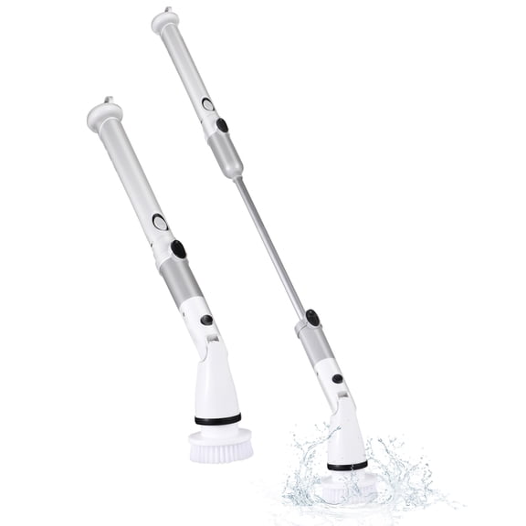 Suodoka US Standard Electric Spin Scrubber Cordless Cleaning Brush with 110V Adapter and 4 heads Extension Handle 25-47 inches / 63-119 cm for Kitchen Bathroom Floor and Tub