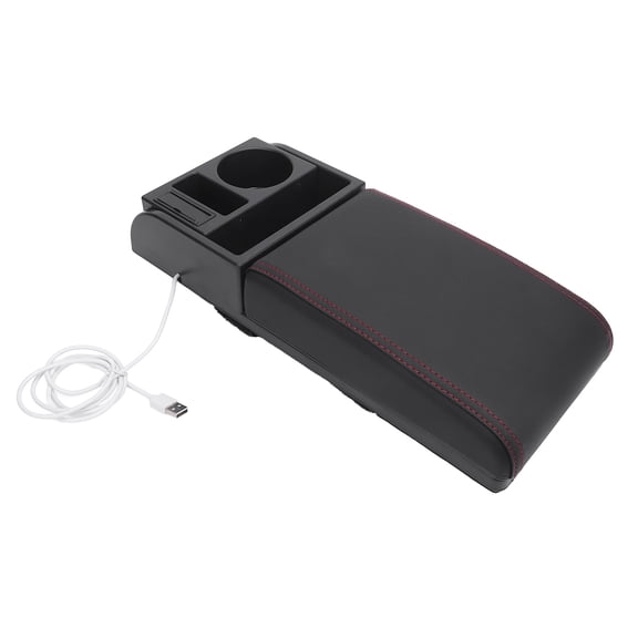 Suodoka Universal Fit Car Armrest Box Extender Center Console Armrest Box Cover Adjustable Length with USB Charging Port Cup Holder for SUVs Trucks Vans Red Line 16.54 inches / 42.00 cm