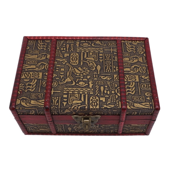 Suodoka Vintage Wooden Storage Box Decorative Desktop Treasure Chest Jewelry Cosmetic Case Organizer with Lock for Pearl Coin Collection Photo Prop, 9.06 x 6.30 x 3.74 inches / 23 x 16 x 9.5 cm