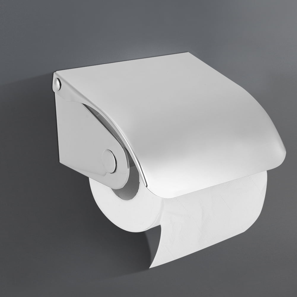 Suodoka Wall Mounted Toilet Paper Holder Stainless Steel Bathroom Tissue Roll Box Dispenser Rust-Resistant Storage Organizer With Mobile Phone Shelf For Home Commercial Restroom