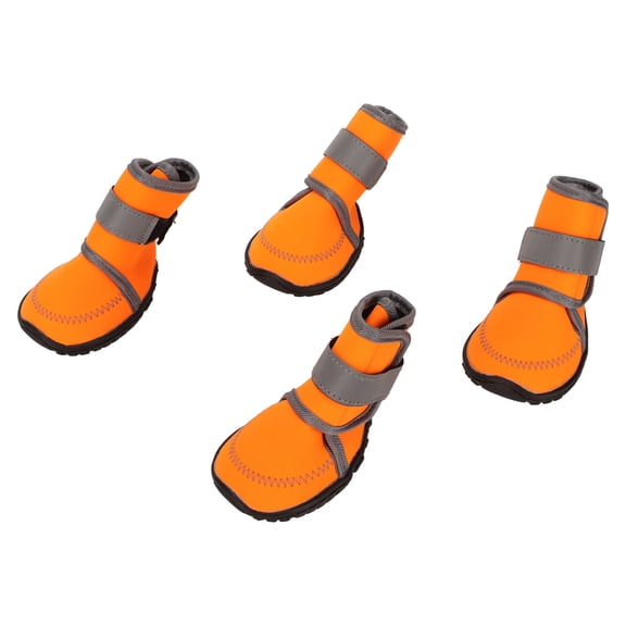 Suodoka Waterproof Dog Boots Soft Rubber Pet Paw Protectors 4pcs with Reflective Straps Fashion Orange Anti-Slip Shoes for Outdoor Activities Everyday Wear Medium Size M (9.06 inches / 23.01 cm)