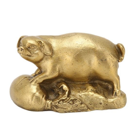 Suodoka Wealth Convergence Exquisite Cute Brass Lucky Pig Statue Animal Figurine for Desk Bookcase Dining Table, 2.3 in / 5.8 cm