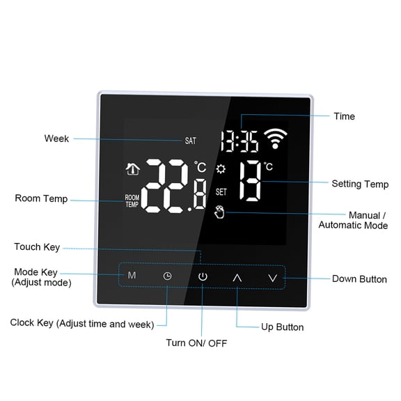 Suodoka Wi-Fi Smart Thermostat Digital Temperature Controller APP Control Electric Underfloor Heating Large LCD Screen 16A Black