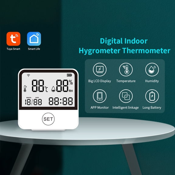 Suodoka WiFi Temperature Humidity Monitor Smart Sensor with LCD Screen Digital Indoor Hygrometer Thermometer, 2.76 inches / 70 mm
