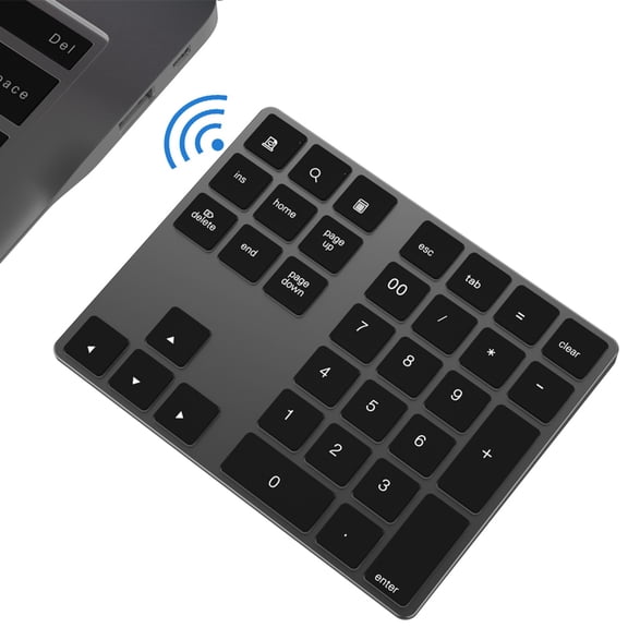 Suodoka Wireless Numeric Keyboard Aluminium 34-Key Bluetooth Keypad with Built-in Rechargeable Battery, Ergonomic Slim Design for Mac, Windows, iOS, Android Laptop PC Tablet, Black Color