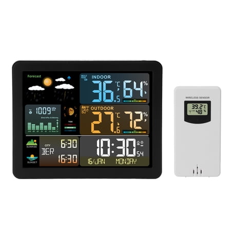 Suodoka Wireless Weather Station Color Display Digital Temperature Humidity Moon Phase Weather Forecast Station for Indoor Outdoor