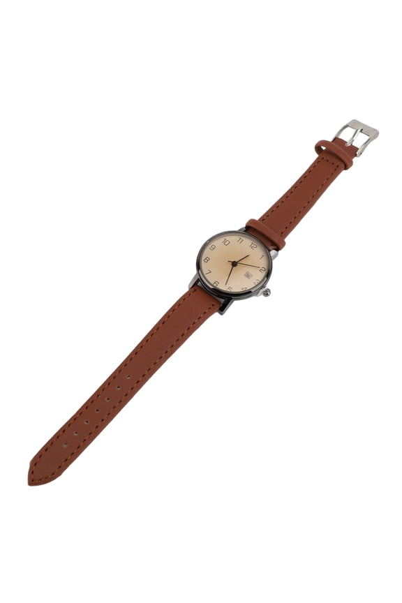 Women Simple Classic PU Leather Analog Quartz Watch Date Arabic Numerals Vintage Casual Watch for Ladies Brown (8.27 inches / 21 cm)