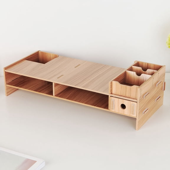 Suodoka Wooden Monitor Laptop Stand Computer Screen Support Desk Shelf Organizer, 19.29 inches / 49 cm, Modern Office Desk Rack for Ergonomic Viewing and Storage