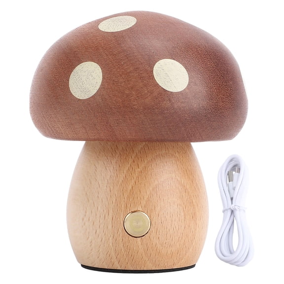 Suodoka Wooden Mushroom LED Table Lamp Stepless Dimming, Rechargeable 900mAh, Warm Ambient Light for Bedroom & Home Dcor
