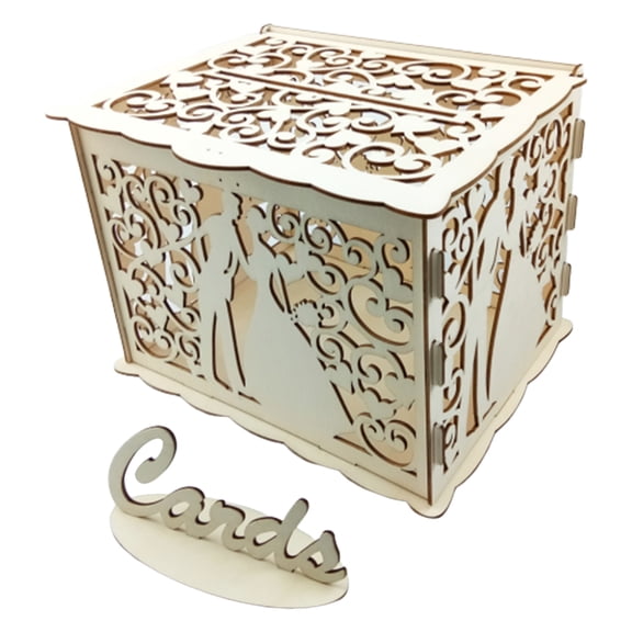 Suodoka Wooden Wedding Envelope Gift Card Box Hollow Floral Pattern Invitation DIY Box