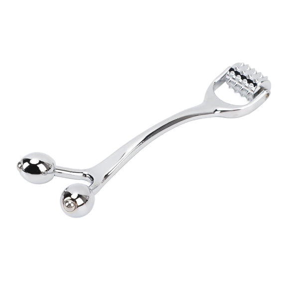 Suodoka Zinc Alloy Face Roller Massager, Deep Tissue Rolling Acupuncture Beauty Tool for Neck and Facial Skin Care, Portable Handheld Massage Roller with Storage Bag and Instruction Manual, Silver