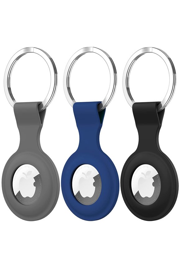 Suoman 3 Pack Silicone Case Keyring, Tracker Cover for Apple AirTag, Case Cover Locator Keychain for Apple AirTag Case Key Ring, for Airtag Accessories -Black+Blue+Grey