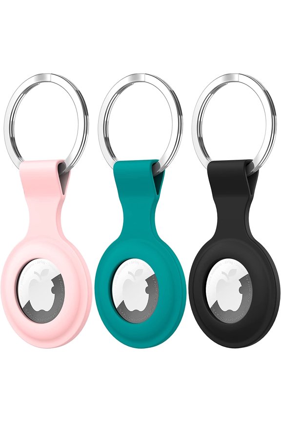 Suoman 3 Pack Silicone Case Keyring, Tracker Cover for Apple AirTag, Case Cover Locator Keychain for Apple AirTag Case Key Ring, for Airtag Accessories Black+Green+Pink